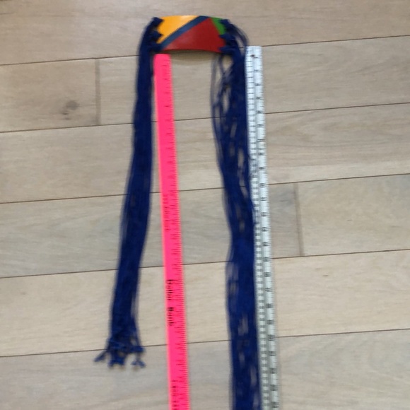 Blue cord wrap belt with multi color ceramic front; multi tie ends. - Picture 5 of 11